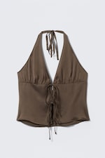 Dunkelbraun - Neckholder-Top mit Bindeband vorn - 0