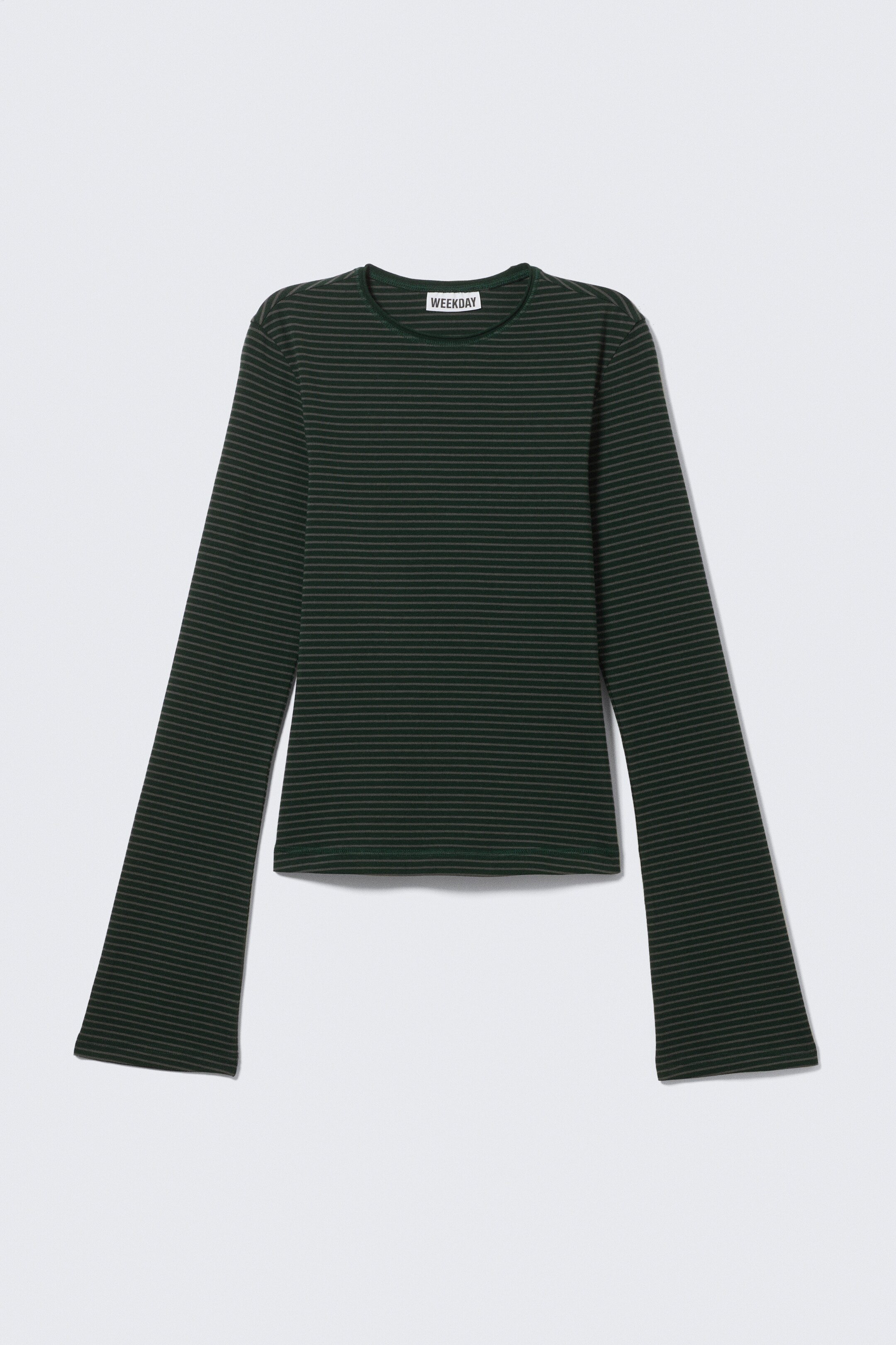 View larger image: Long Sleeve Cotton Top - Striped Dark Green - Ladies | H&M GB 1