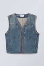 Staalblauw - Denim workwear bodywarmer met rits - 0