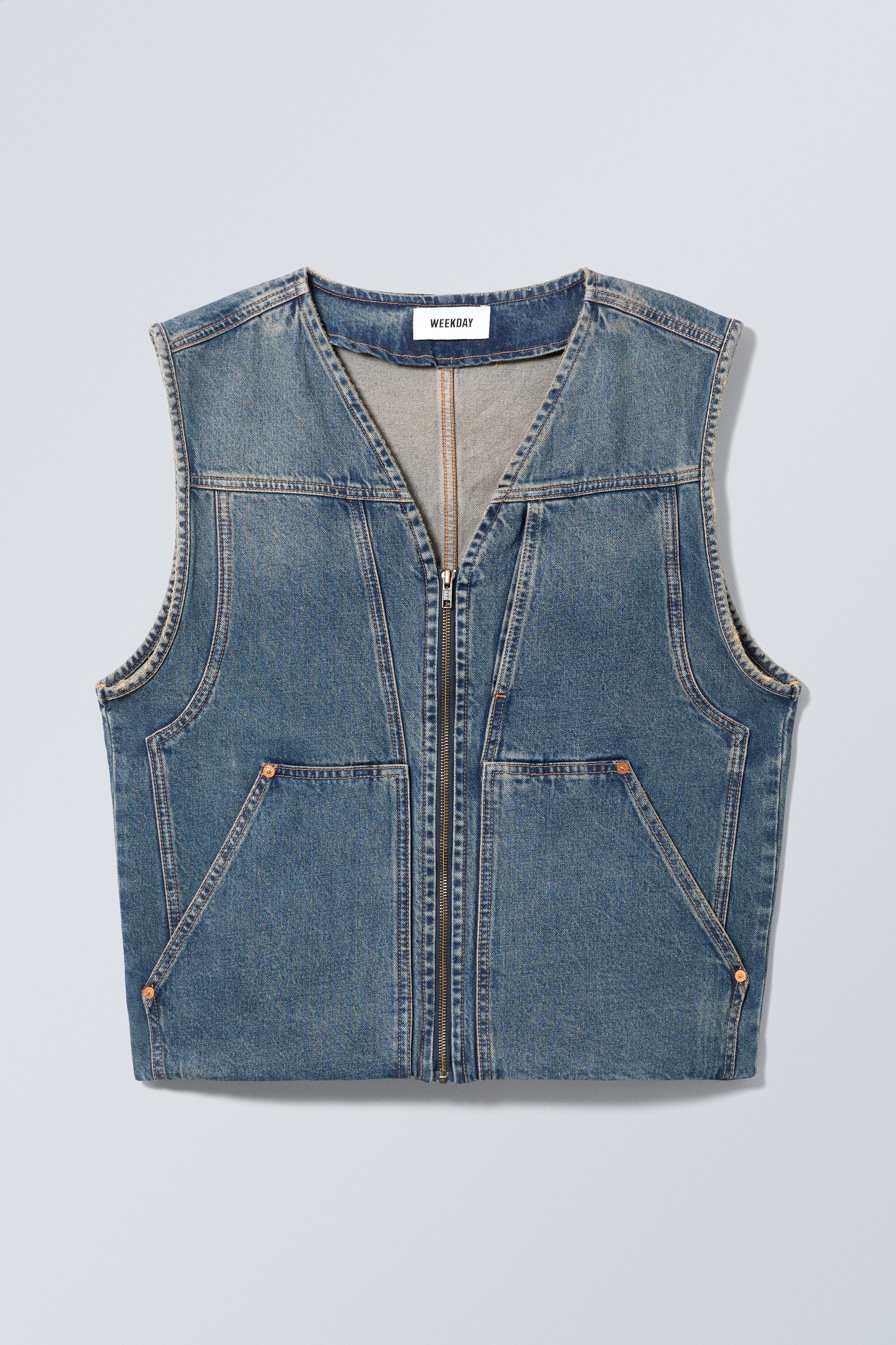 workwear denim zip vest - Steel Blue | Weekday GB