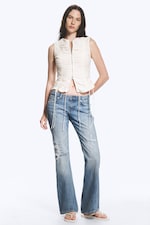 White - Ruched Zip Cotton Poplin Top - 0