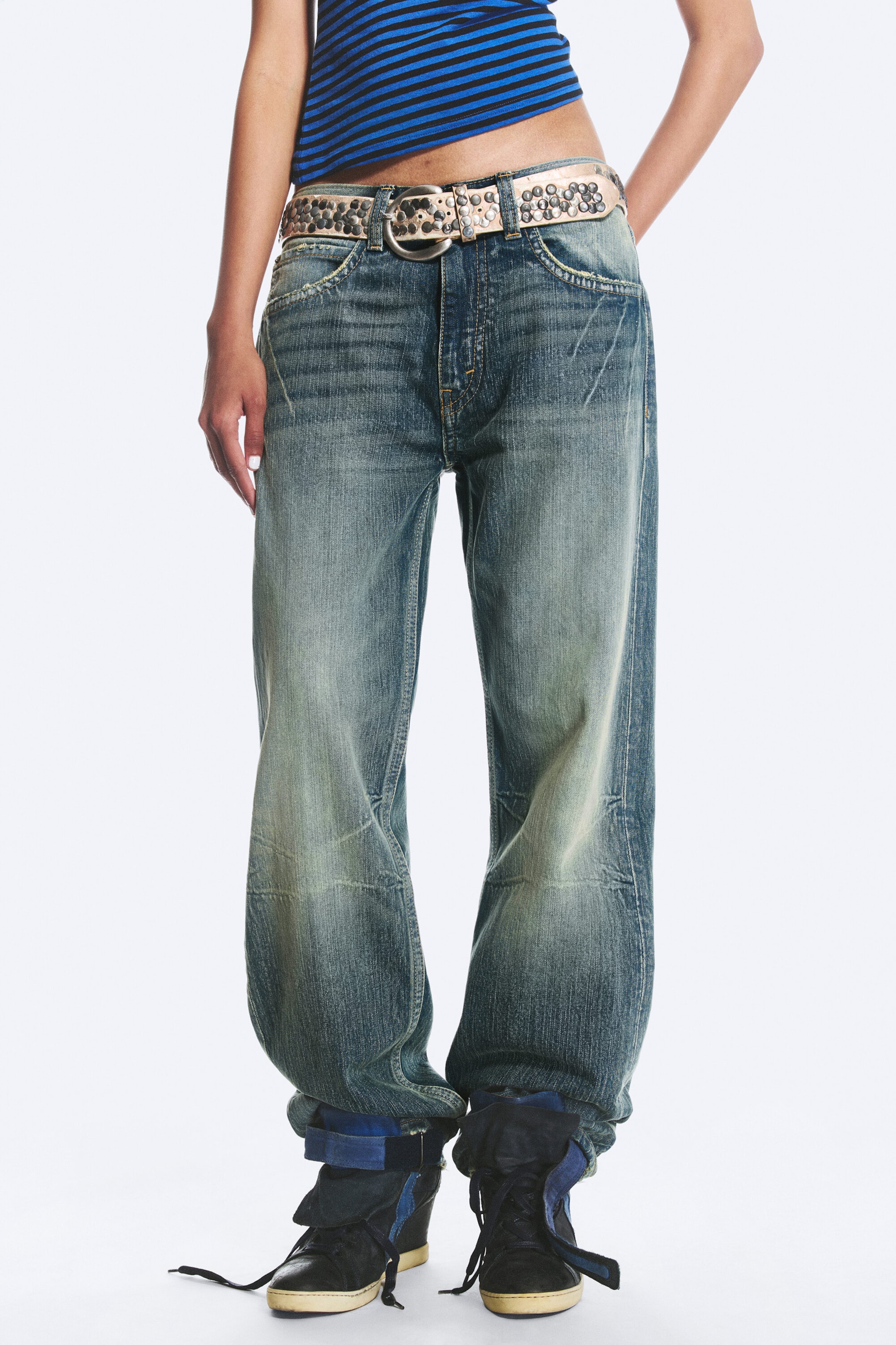 Hazy Blue - Medium Blue - Anti Unisex Low Waist Regular Straight Jeans - 2