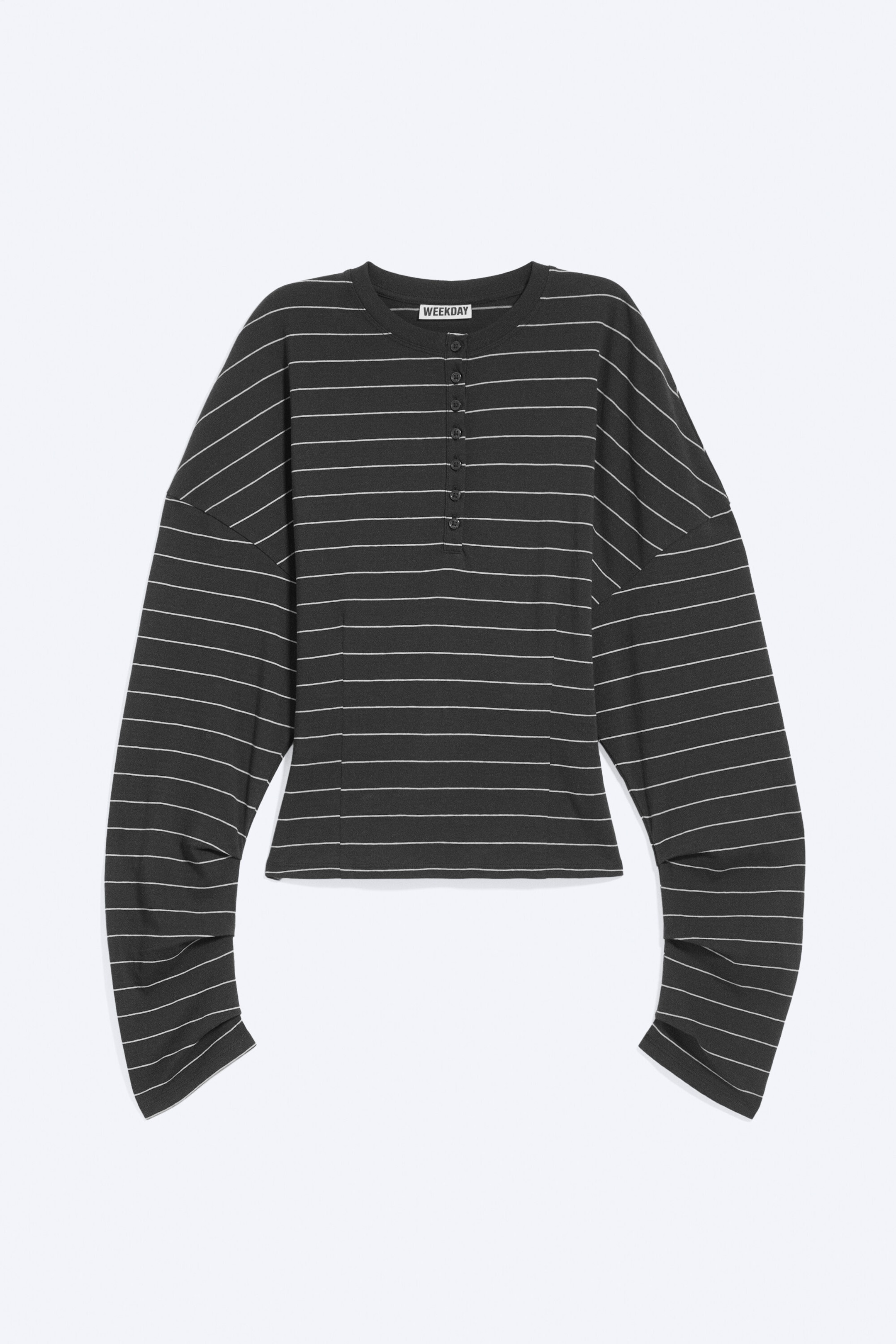Striped Dark Grey - Henley Ajusté à manches drapées - 4