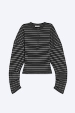 Striped Dark Grey - Henley Ajusté à manches drapées - 4