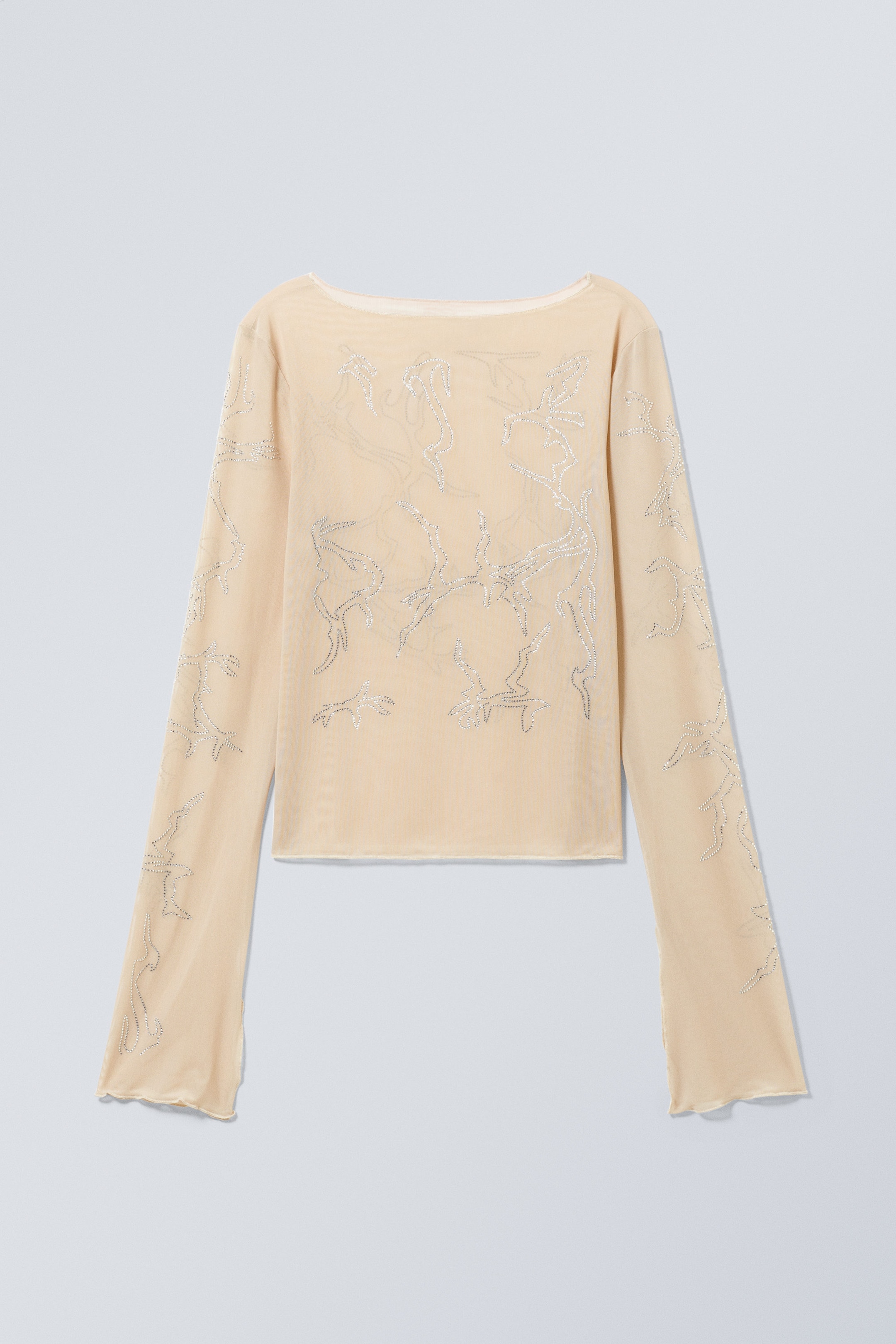 Beige - Top Tiah à manches longues orné de strass - 0