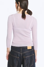 Rose clair - Pull ajusté en maille à col en V - 3