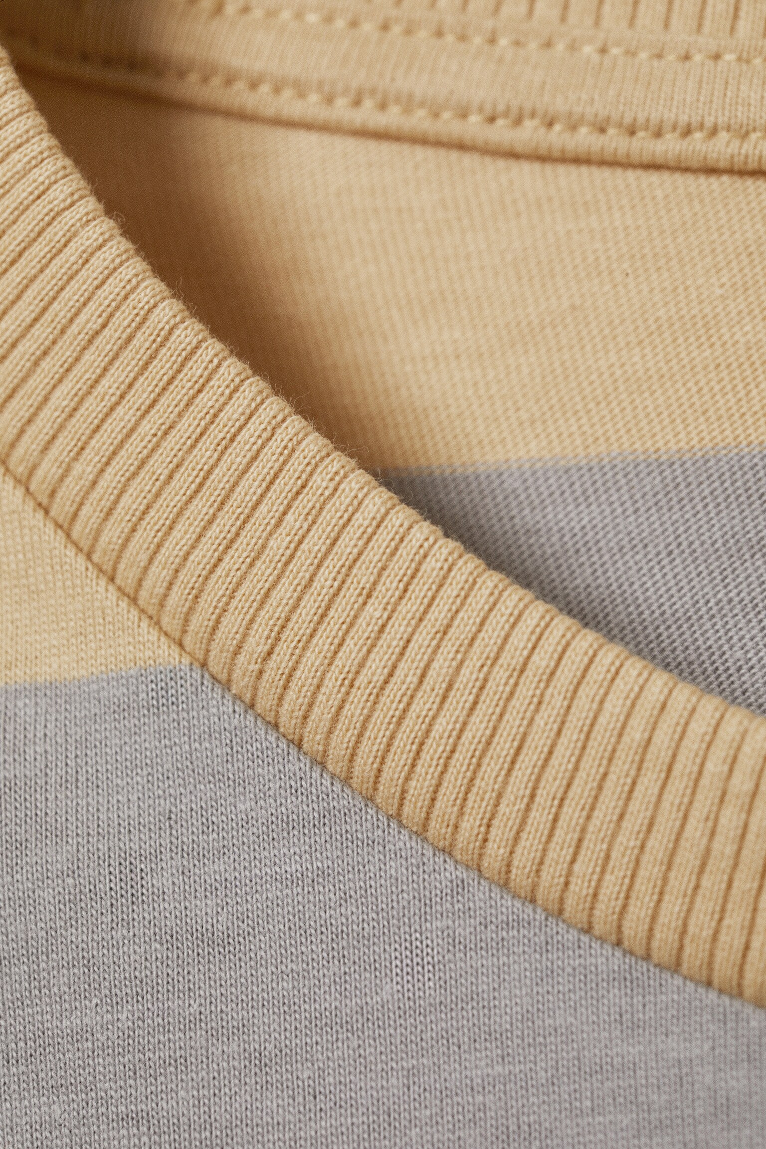 Striped Long-Sleeved Mini Dress - Beige & Grey Stripes - 5