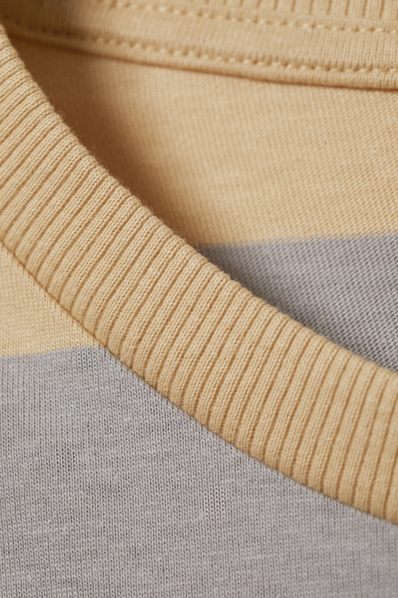 Striped Long-Sleeved Mini Dress - Beige & Grey Stripes - 3