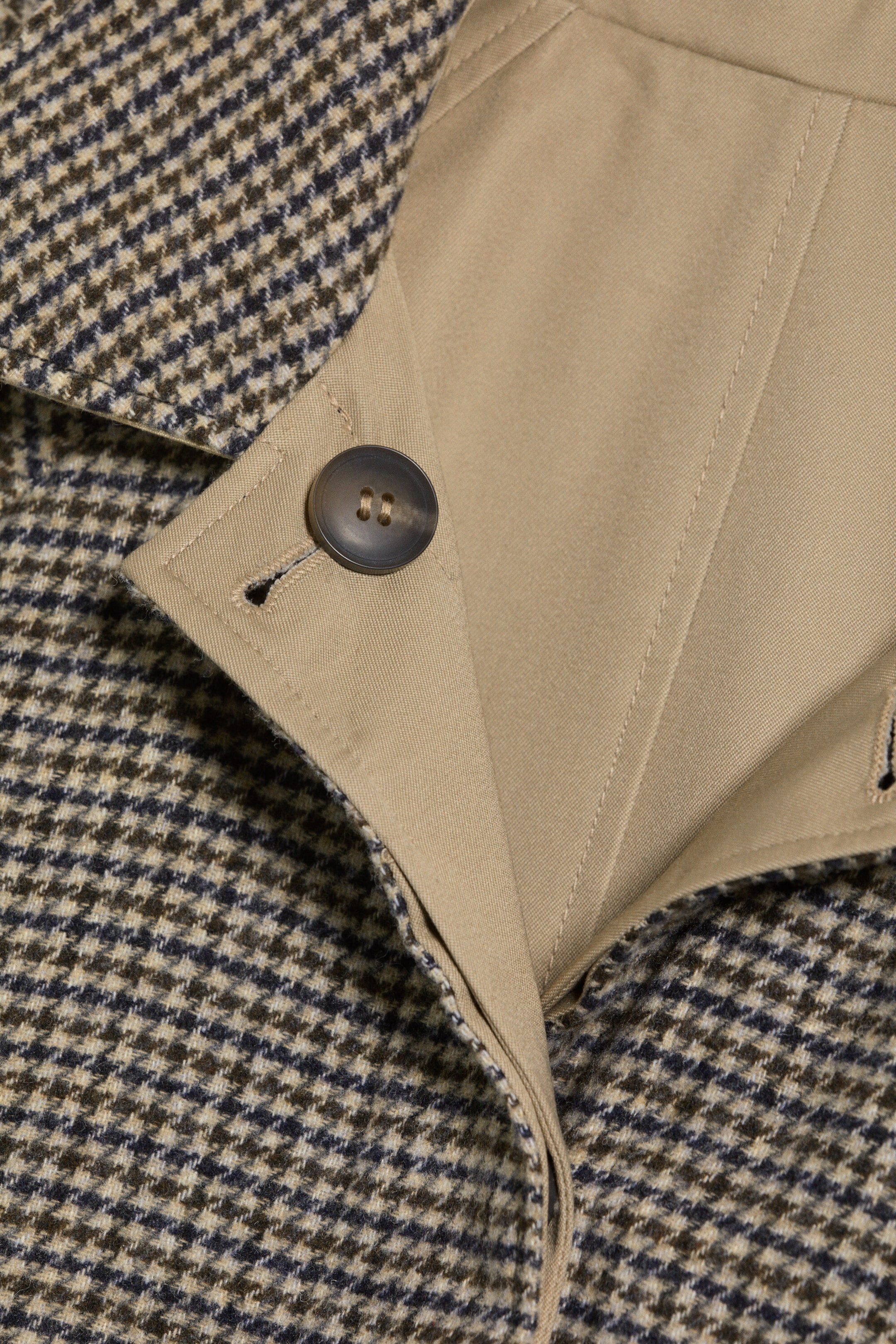 Dusty Beige + Dogtooth - Oversized Reversible Car Coat - 2