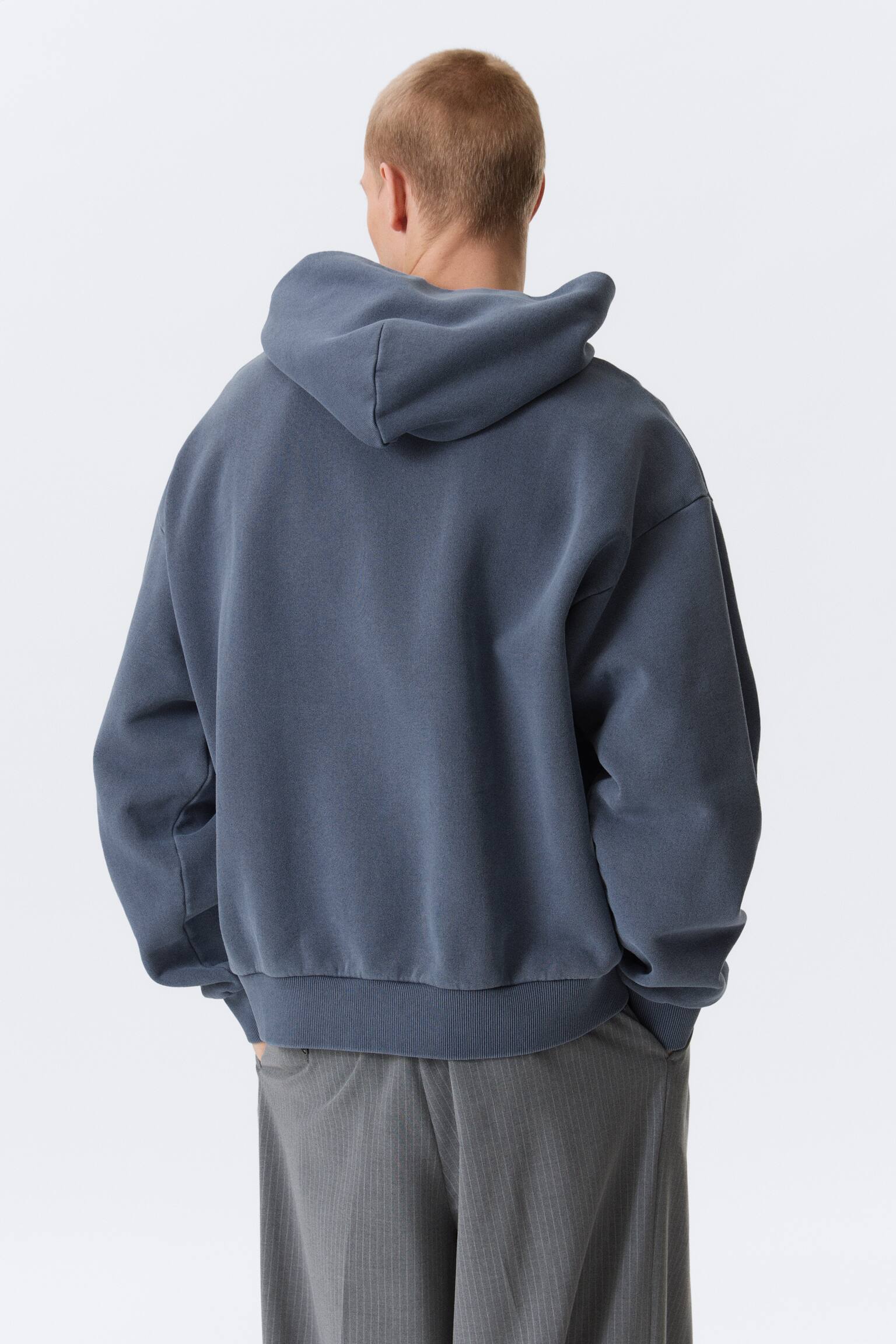 Sweat à capuche ample en coton lourd-Bleu foncé délavé - 3