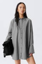 Striped Grey - Mini Cotton Poplin Shirt Dress - 2