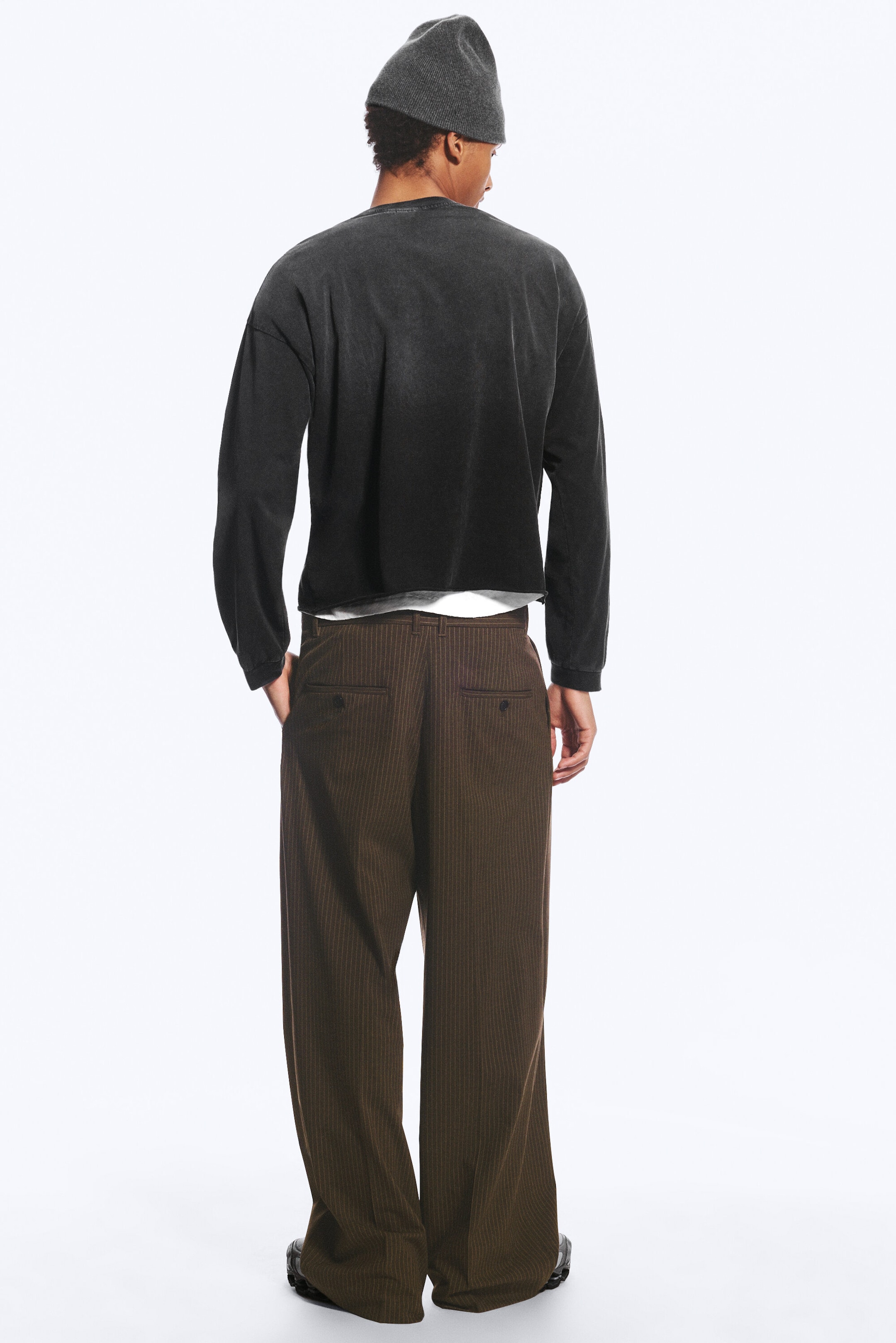 Brown Pinstripe - Nate Regular Waist Baggy Straight Trousers - 4