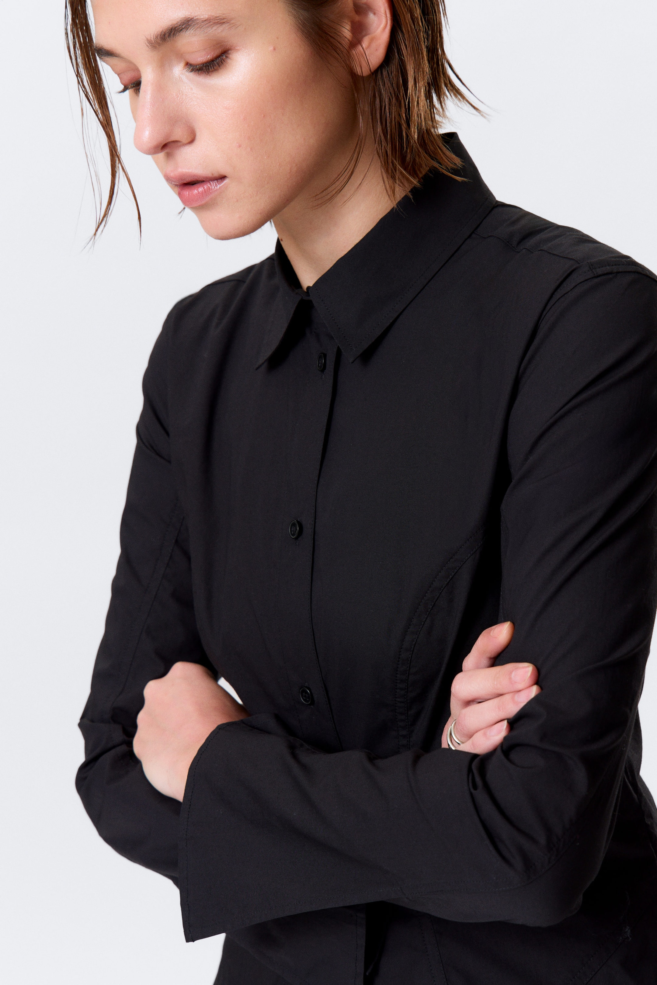 Black - Fitted Long-Sleeved Cotton Shirt - 2