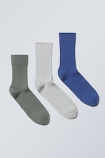 Blau/Grau/Grün - 3er-Pack gerippte Crew-Socken - 0