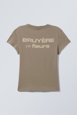 Graubraun - Bruyére en fleurs - Boxy T-Shirt mit Print und kurzen Ärmeln - 2