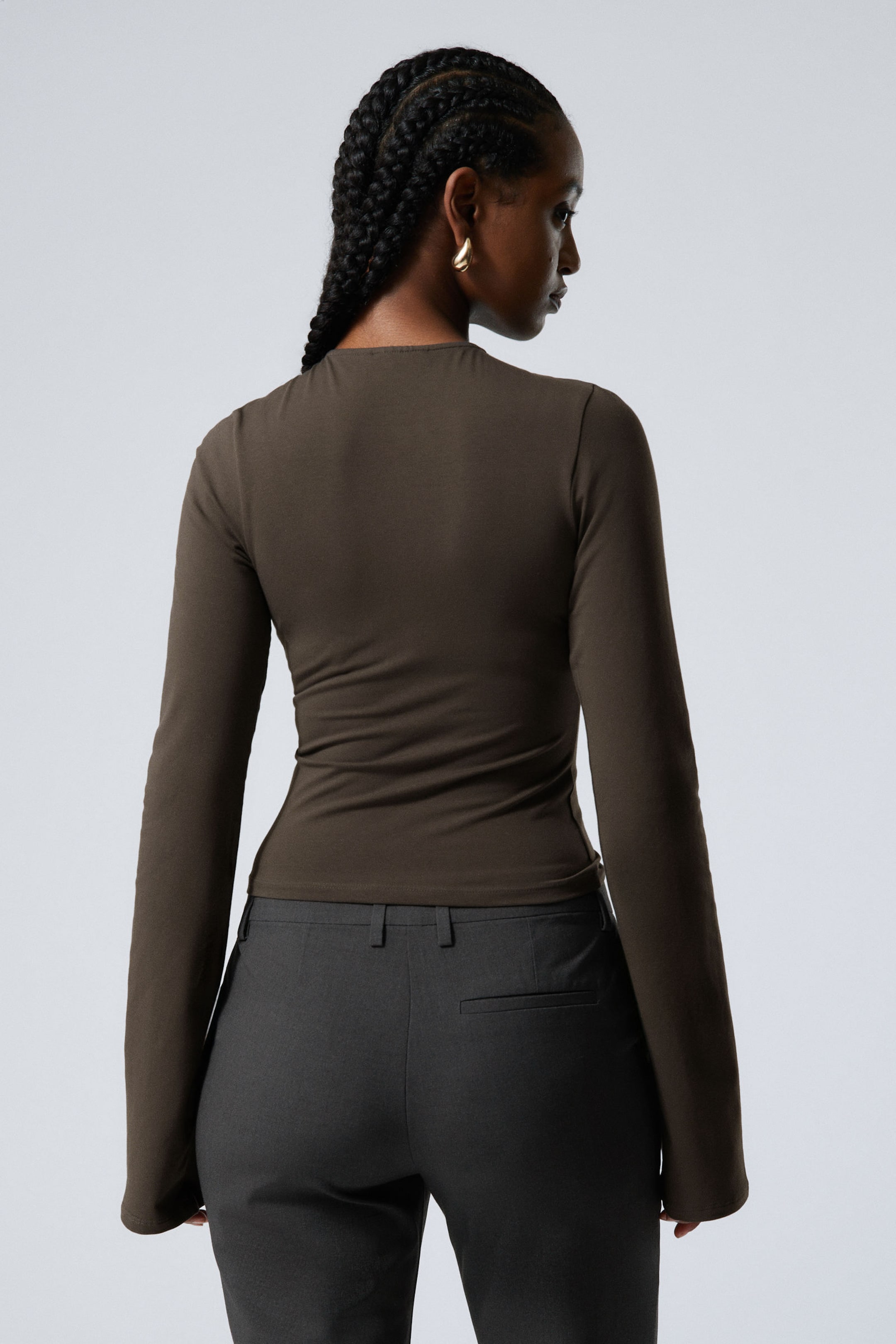 Dark Brown - Slim Long-Sleeved Zip Top - 2