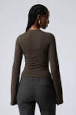 Dark Brown - Slim Long-Sleeved Zip Top - 2
