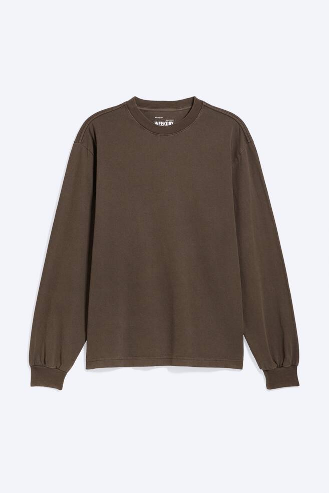 Longsleeve mit lockerer Passform - Dunkelbraun/Schwarz/Weiß - 1