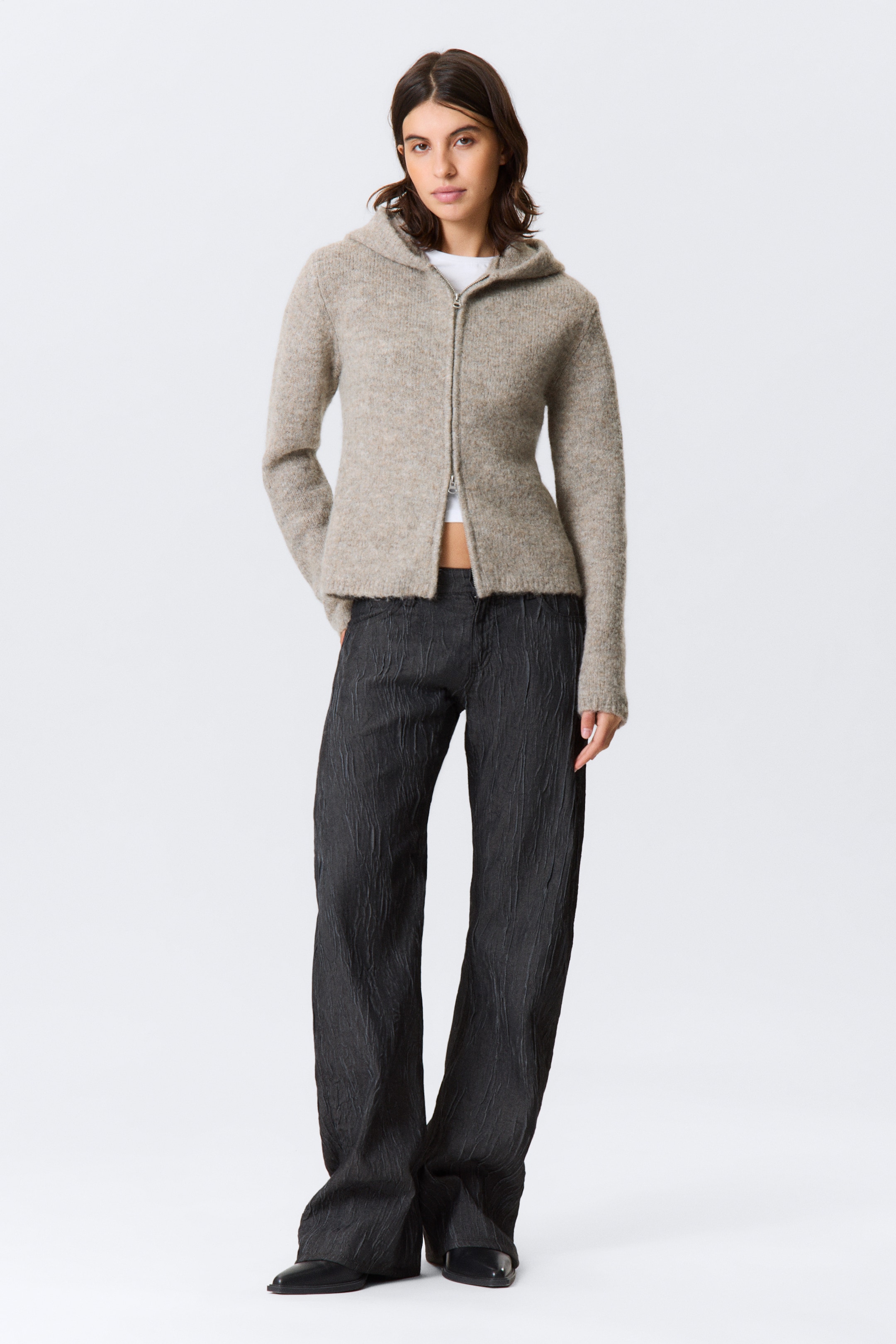 Ingrandisci l'immagine: Knitted Wool-Blend Zip Hoodie - Dark Mole Melange | H&M CH 1