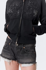 Chelsea Black - Black - Venus Frayed Low Rise Denim Hotpants - 1