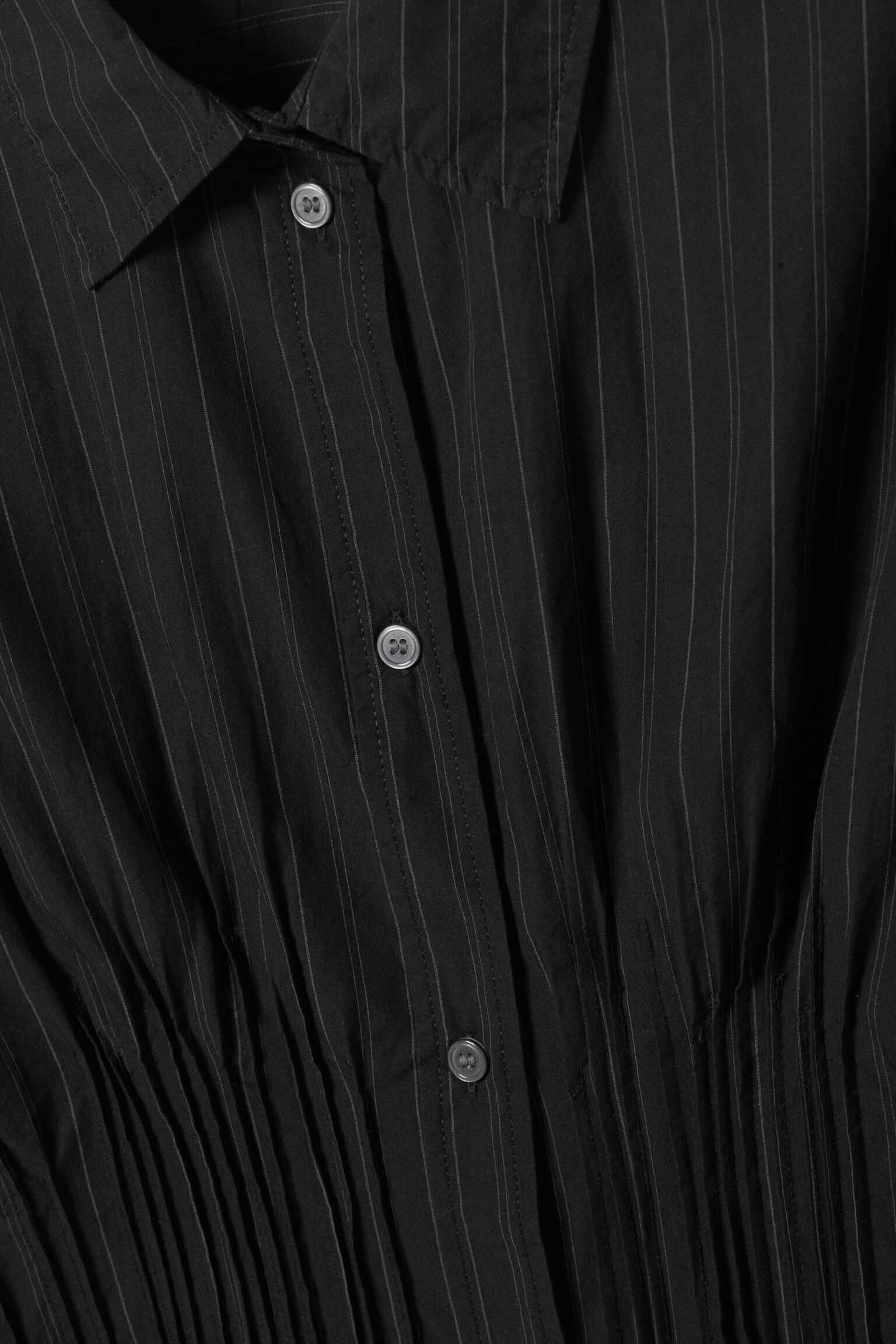 Gathered Waist Cotton Poplin Shirt - Striped Black/White/Black - 5