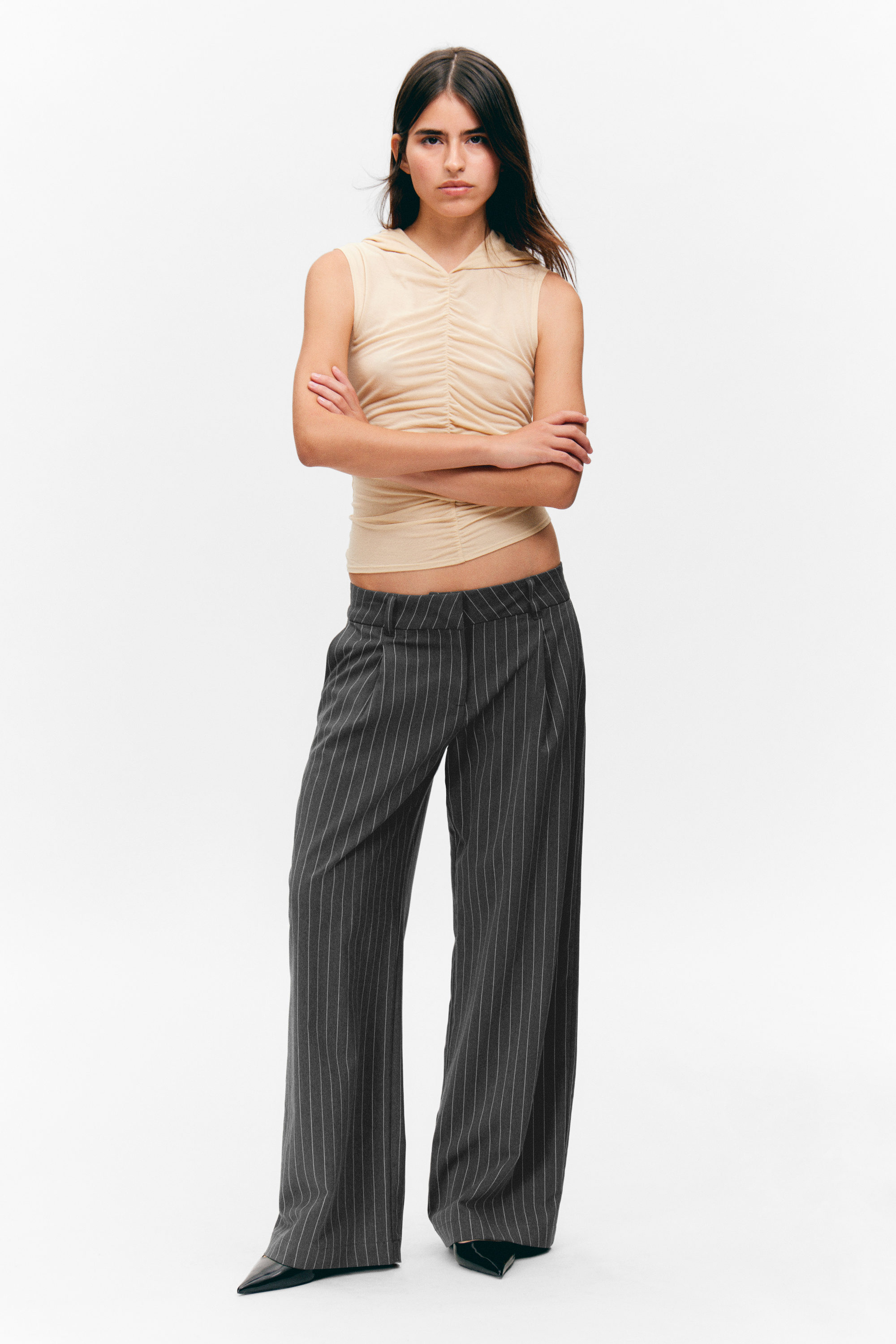 Grey pinstripe - Low waist wide leg tailored trousers - 1