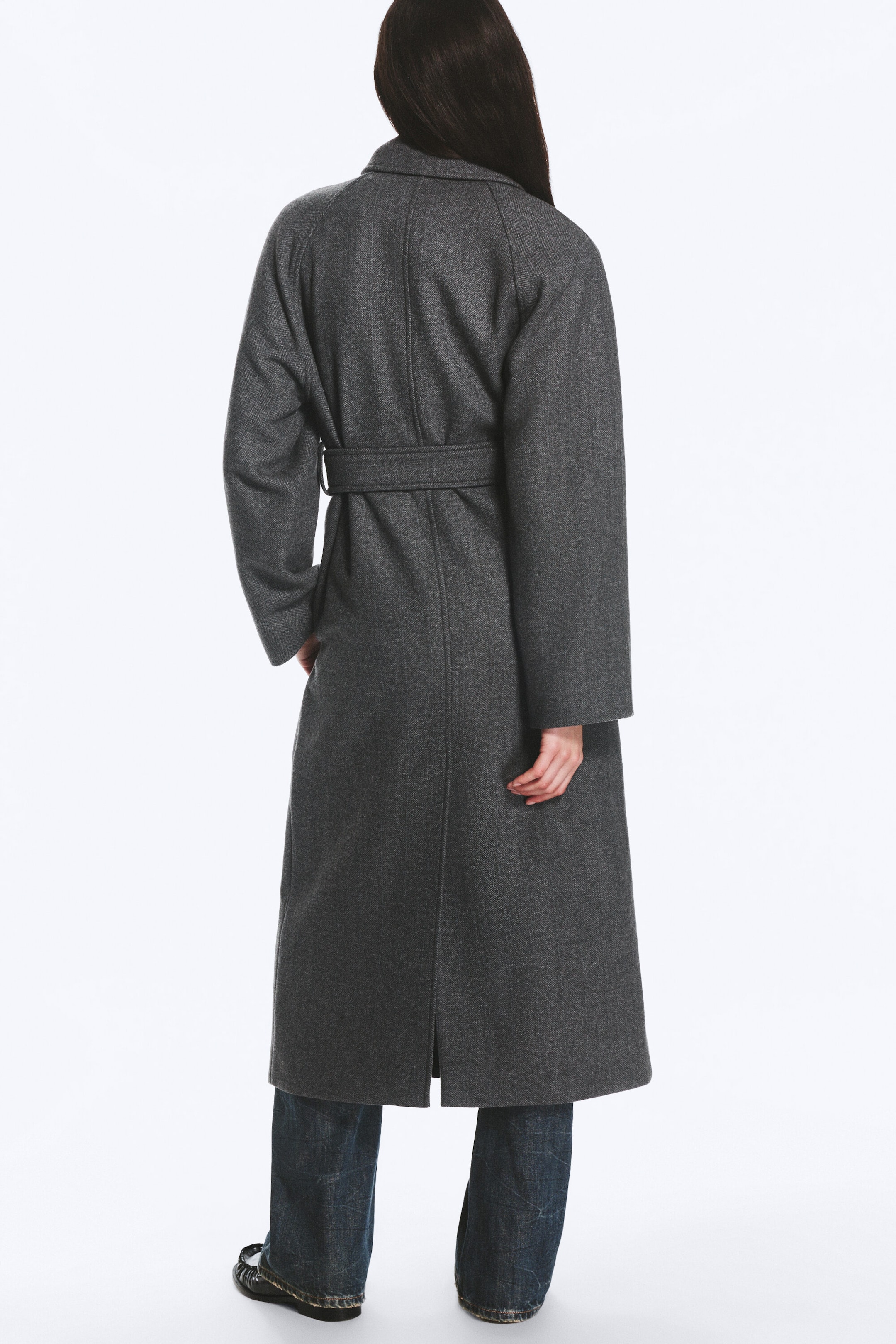 Gris foncé chiné - Manteau oversize croisé en laine mélangée Kia - 4