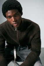 Dark Brown Space-Dye - Knitted Wool-Blend Zip Cardigan - 0