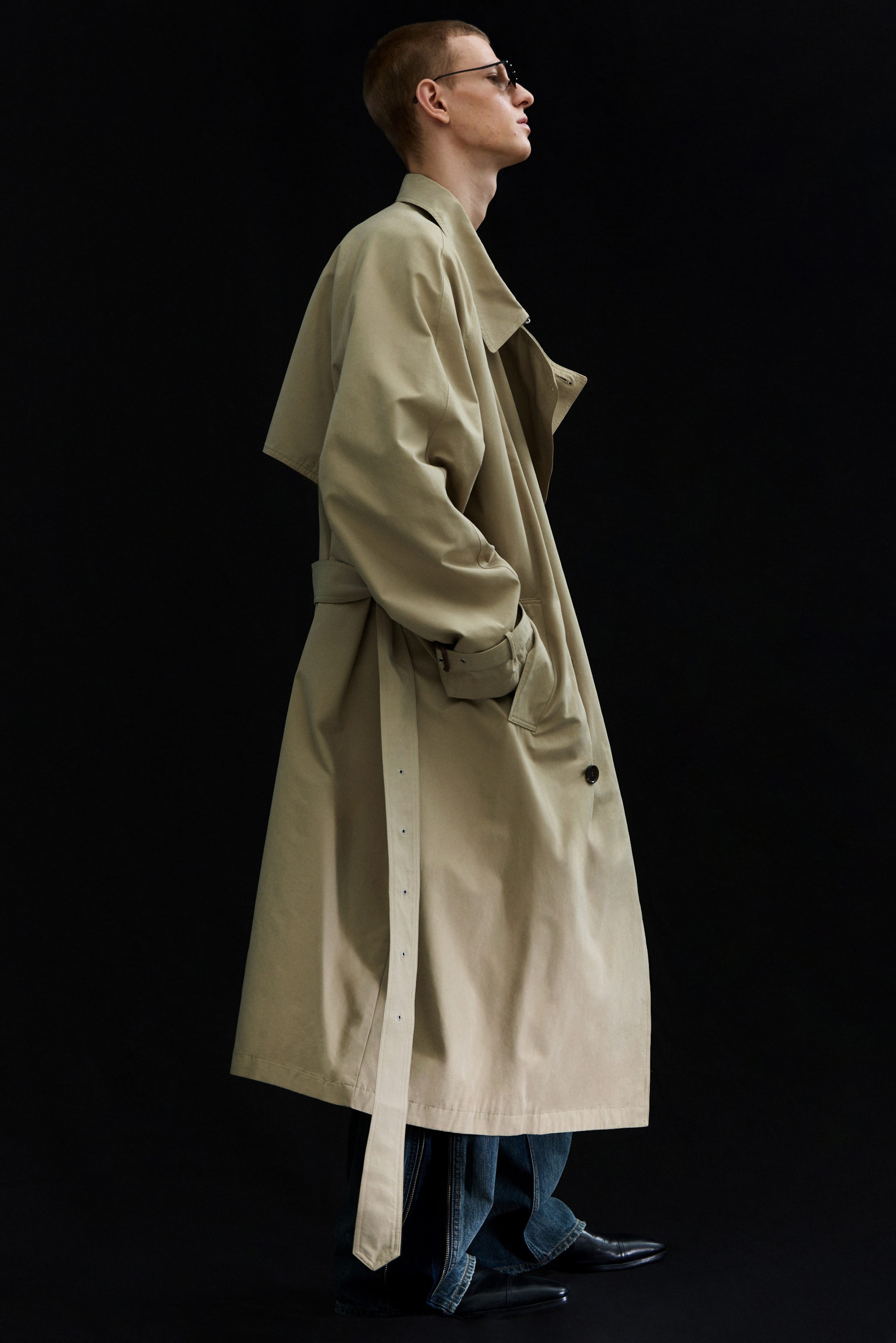 Beige - Loose Double-Breasted Trench Coat - 2