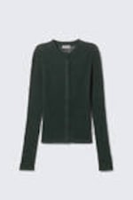Dunkelgrün - Gerippter Cardigan mit schmaler Passform - 4