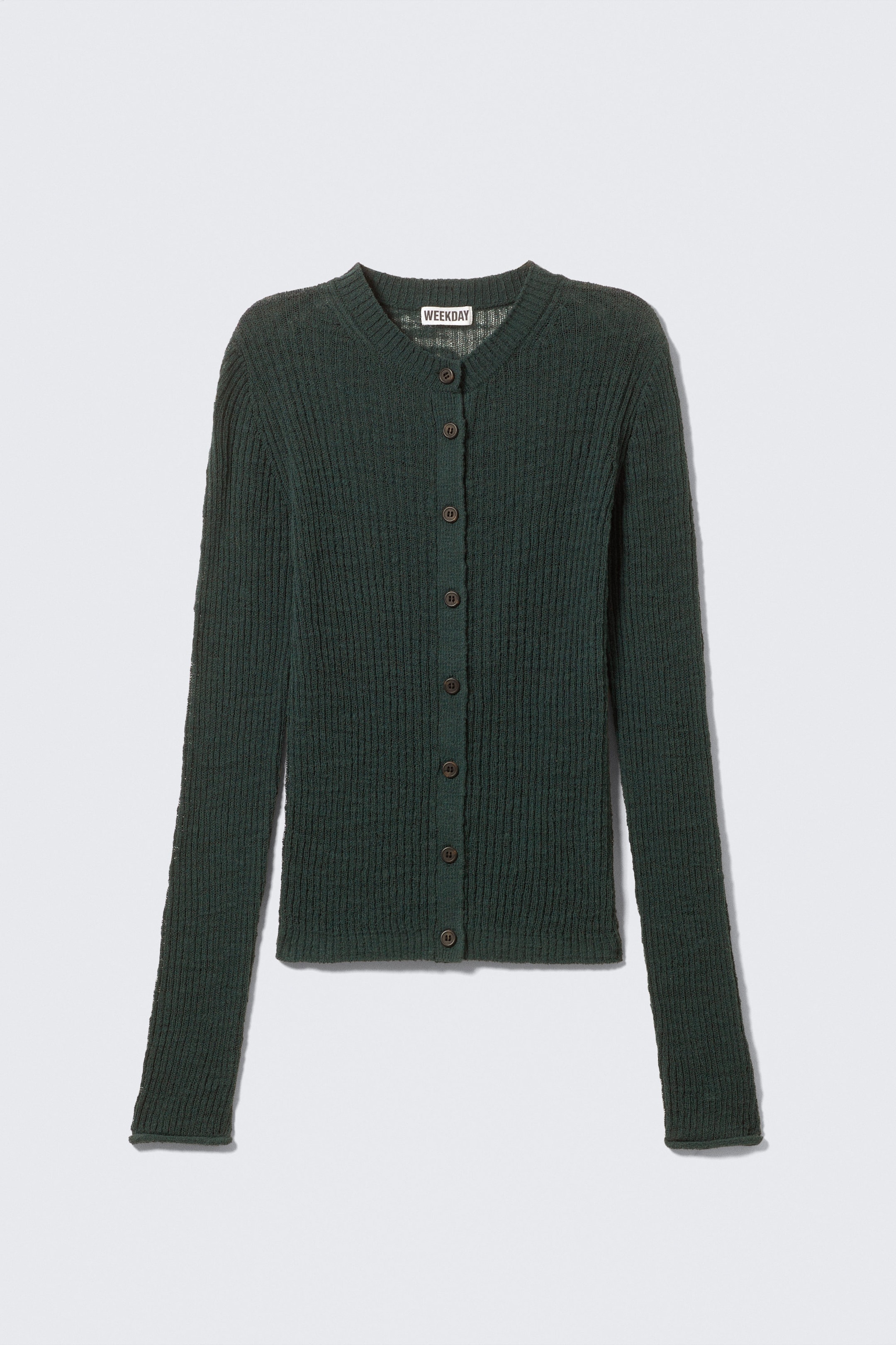 Mörkgrön - Ribbstickad cardigan med smal passform - 1