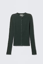 Mörkgrön - Ribbstickad cardigan med smal passform - 0