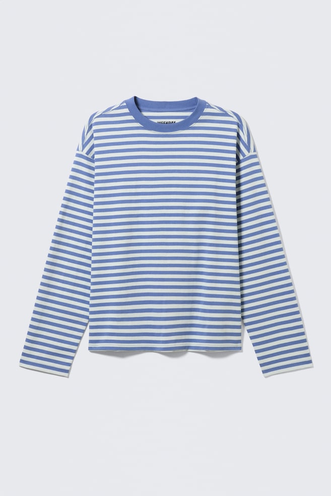 T-shirt a maniche lunghe Loose Boxy - Righe blu e bianche/Bianco/Nero/Azzurro/Marrone scuro a righe/Viola Polveroso/Marrone scuro/Bianco e blu navy a righe/Bianco – Riga verde/Giallo/Righe bianche e grigie/Bianco - Marrone a righe/Verde scuro/Blu navy scuro/Grigio polvere/Talpa chiaro - 1