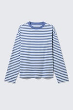 Blue & White Stripe - Loose Boxy Long-Sleeved T-shirt - 3