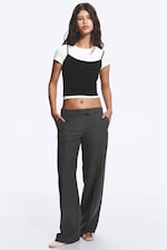 Pinstriped Grey Melange - Low Rise Suiting Trousers - 0