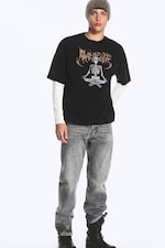 Black - Printed - Oversized Boxy Graphic T-Shirt - 1
