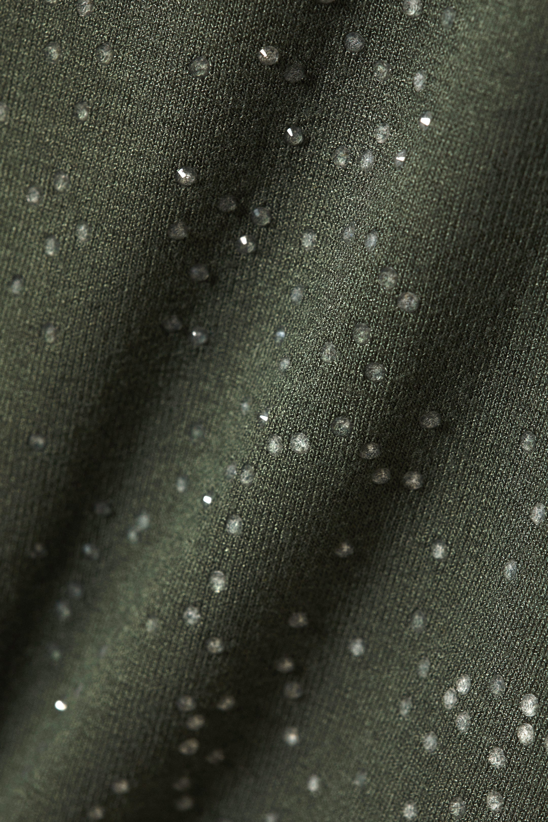 Dark Khaki Green - Slim Fit Printed Rhinestone Top - 2