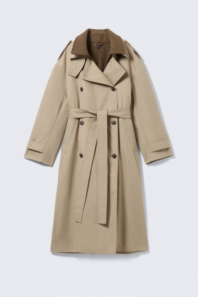 Oversized Trench Coat with Detachable Lining - Beige - 1
