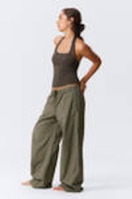 Khaki - Verwaschene Ripstop Hose mit lockerer Passform - 3