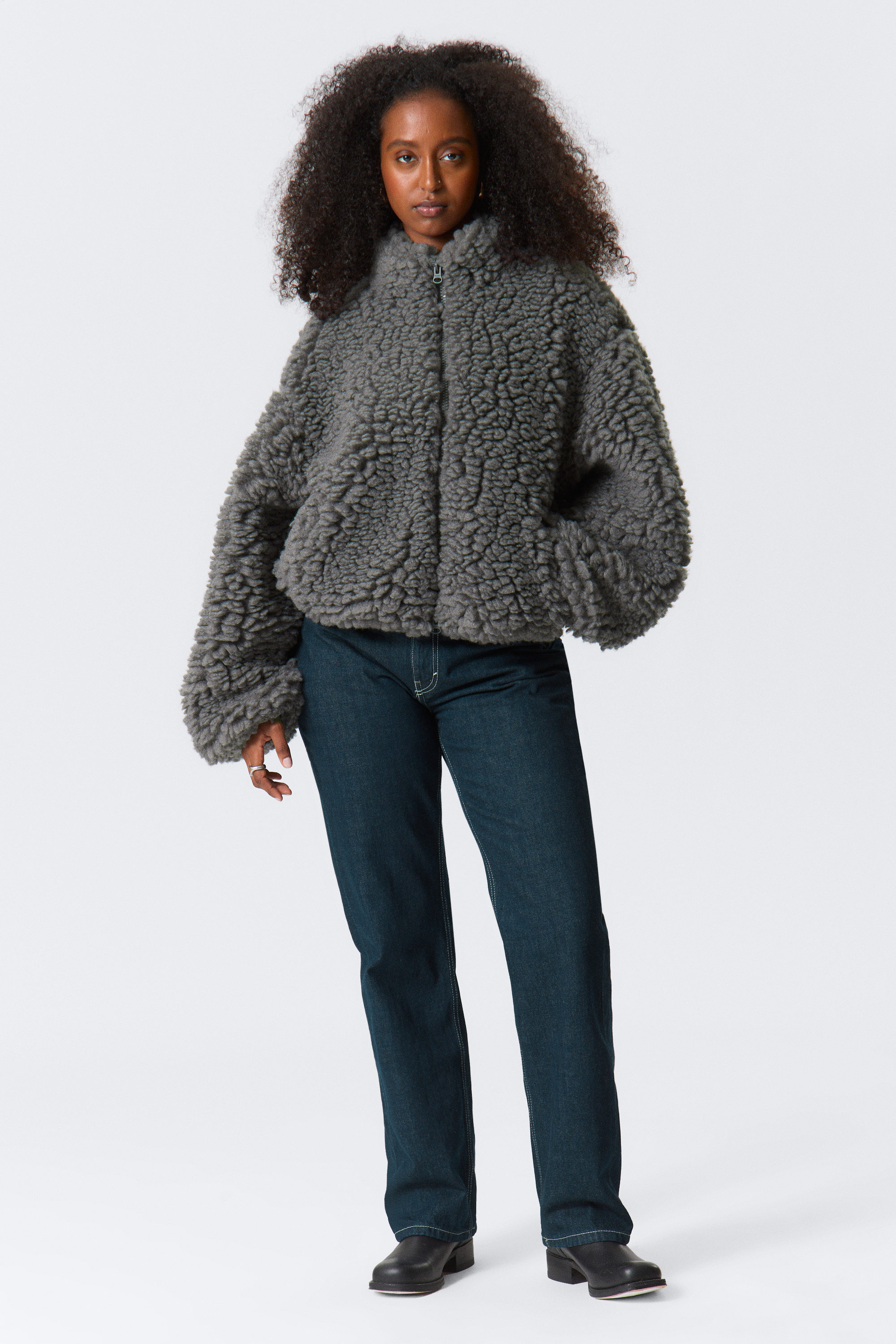 Dusty Grey - Oversized Fluffy Zip Jacket - 2
