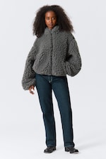 Dimgrå - Oversized fluffig zip-jacka - 1