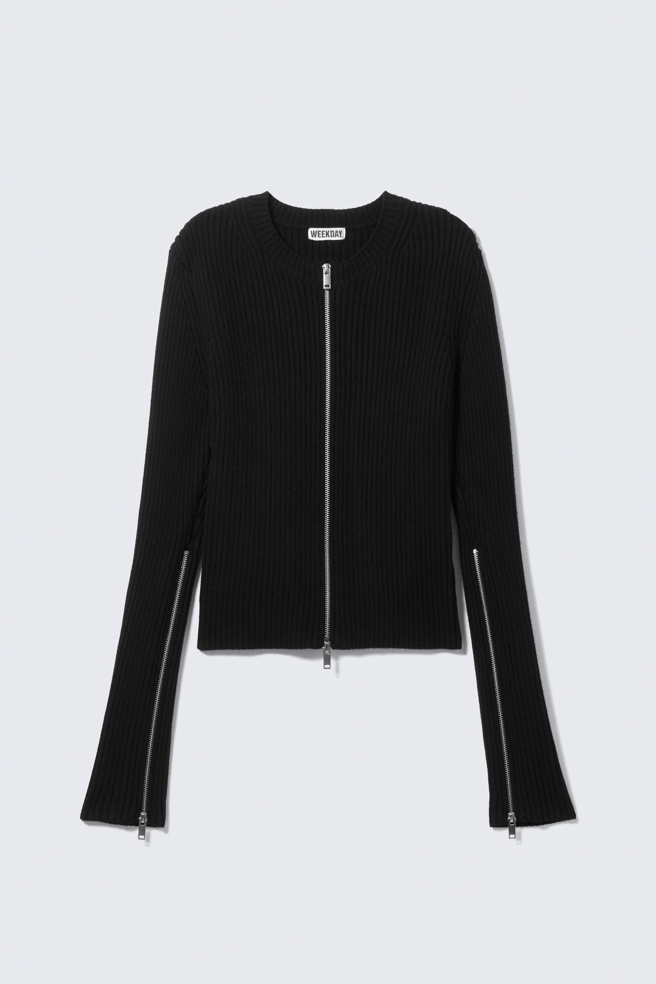 View larger image: Ribbed Fitted Zip Cardigan - Black | H&M GB 4