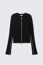 Zwart - Geribbeld getailleerd vest met rits - 3