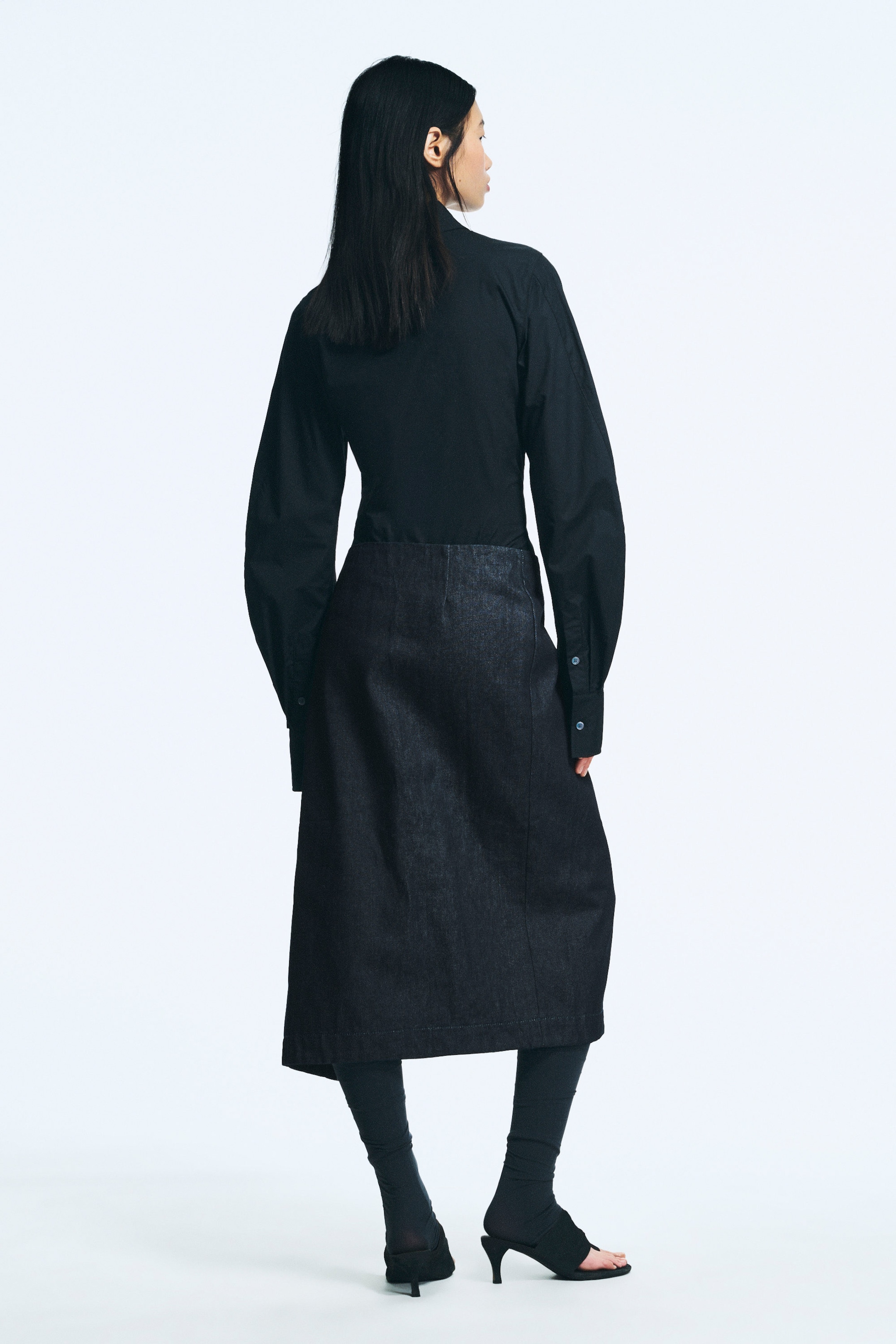 Raw Indigo - Dark Blue - Low Rise Denim Midi Skirt - 2