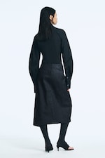 Raw Indigo - Dark Blue - Low Rise Denim Midi Skirt - 2