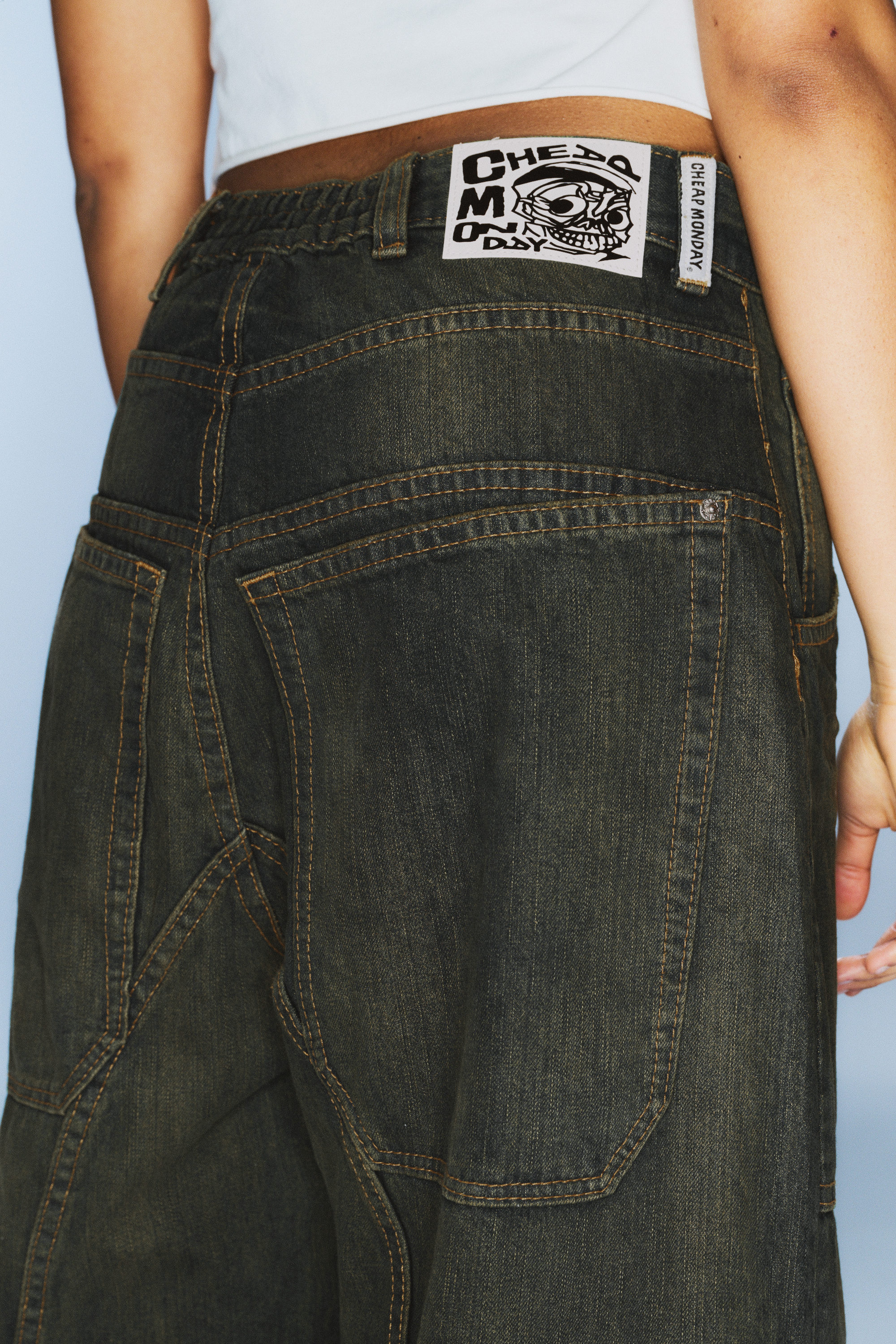 Washed Sulphur - Dark Khaki - Dunno Unisex Low Rise Loose Barrel Leg Jeans - 5