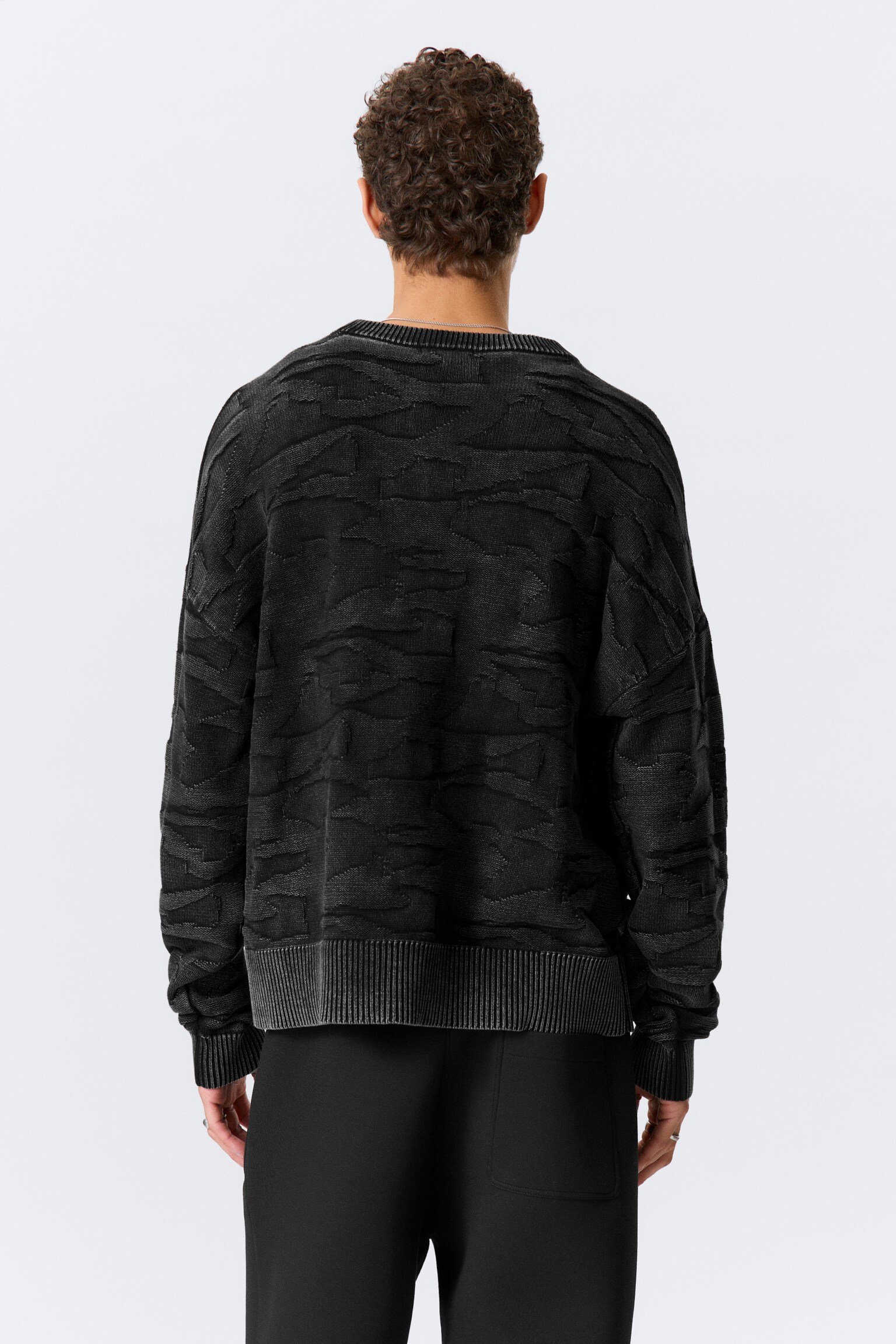 Oversized Graphic Cotton Knit Sweater - Sort/Struktureret mørkebrug/Sort - 3