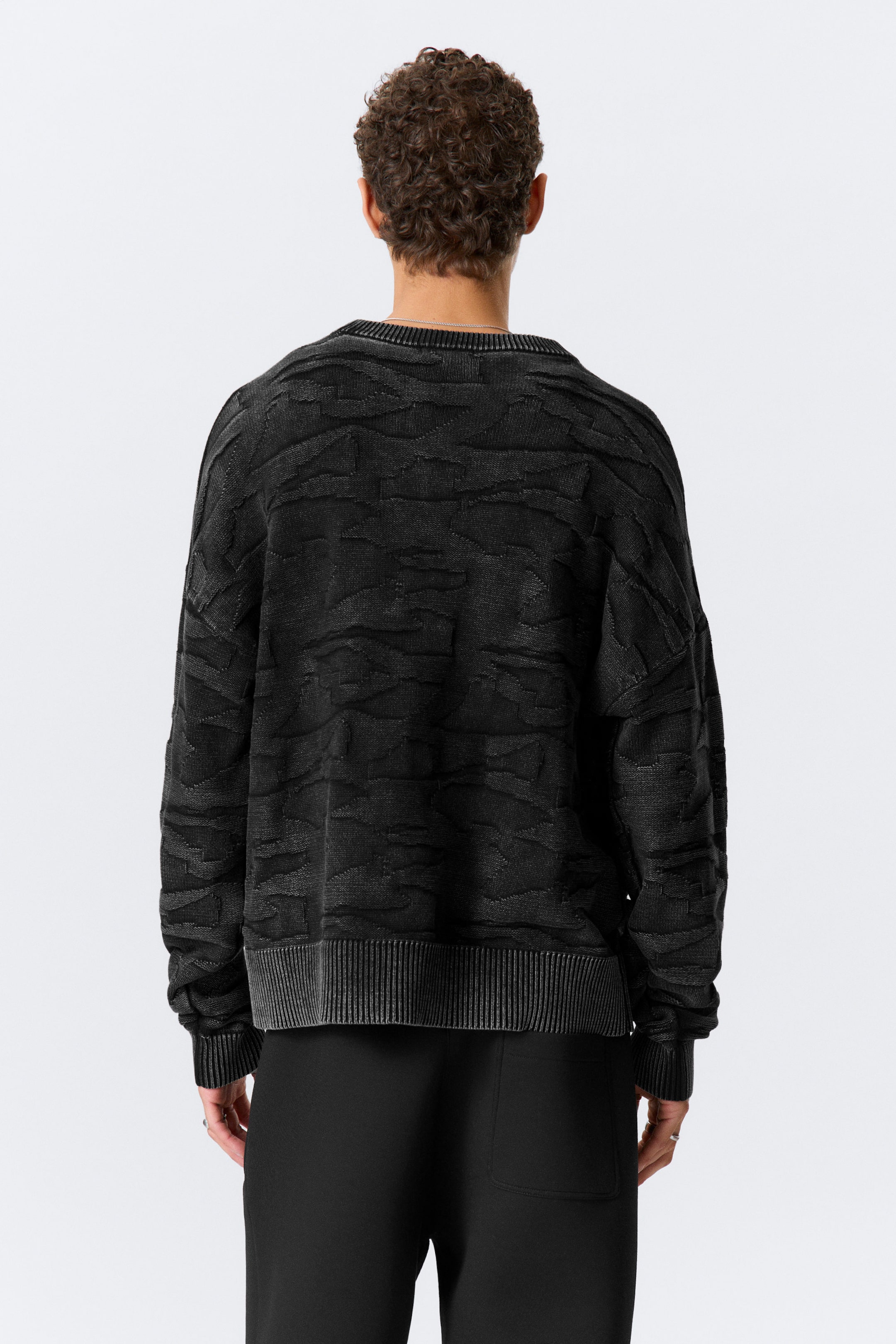 Zwart - Oversized gebreide katoenen trui met grafische print - 2