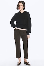 Pinstriped Dark Brown - Low-Rise Cropped Bootcut Suit Trousers - 0
