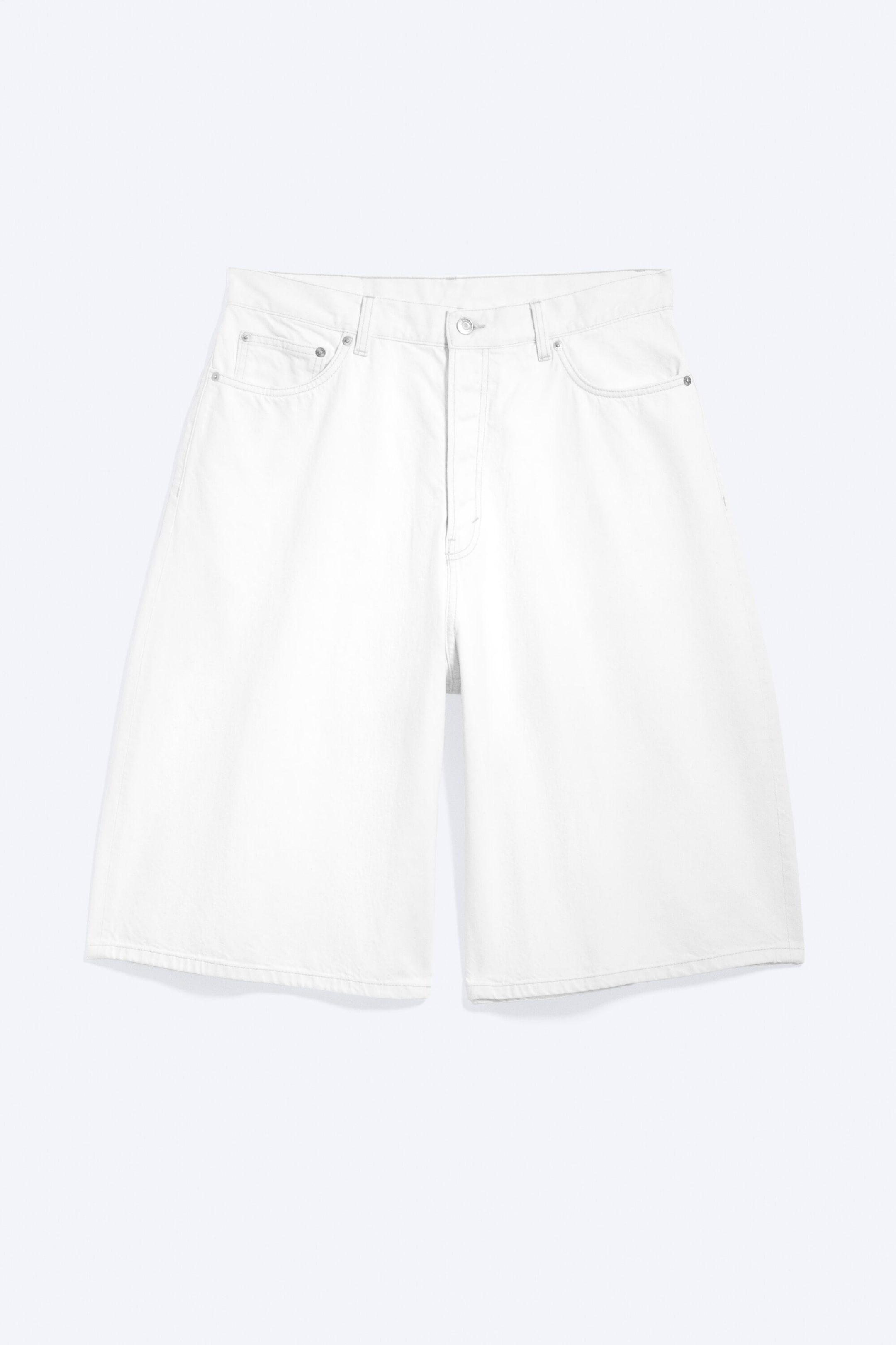 Dirty White - White - Void Mid Rise Loose Long Denim Shorts - 4